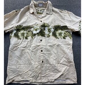 Winnie Fashion Shirt Mens‎ Large Beige Floral Geometric Button Up Hawaiian